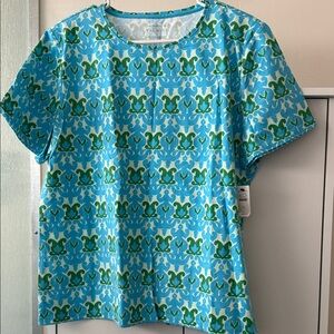 Talbots Vibrant Blue and Green Patterned Top